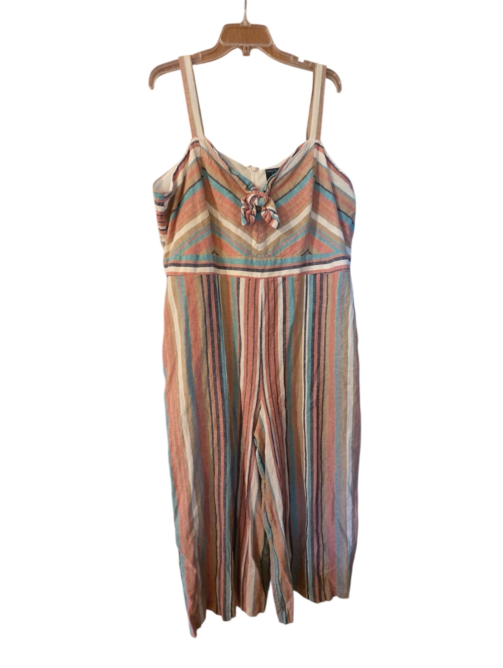Gabby Skye Striped Cotton Wideleg Jumpsuit Beachy Vaca Resort Plus Size 18W